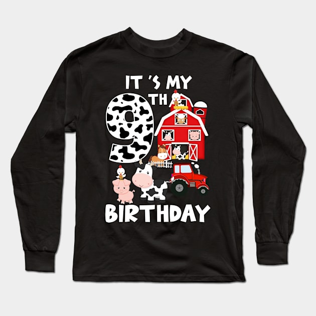 Farm Animals 9 Year Old It's My 9th Birthday Party Bday Girl Long Sleeve T-Shirt by Tn Ole